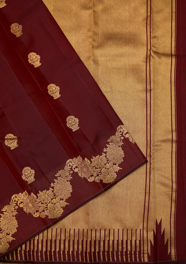Maroon Dharmavaram Pure Silk Saree With Matching Blouse Piece