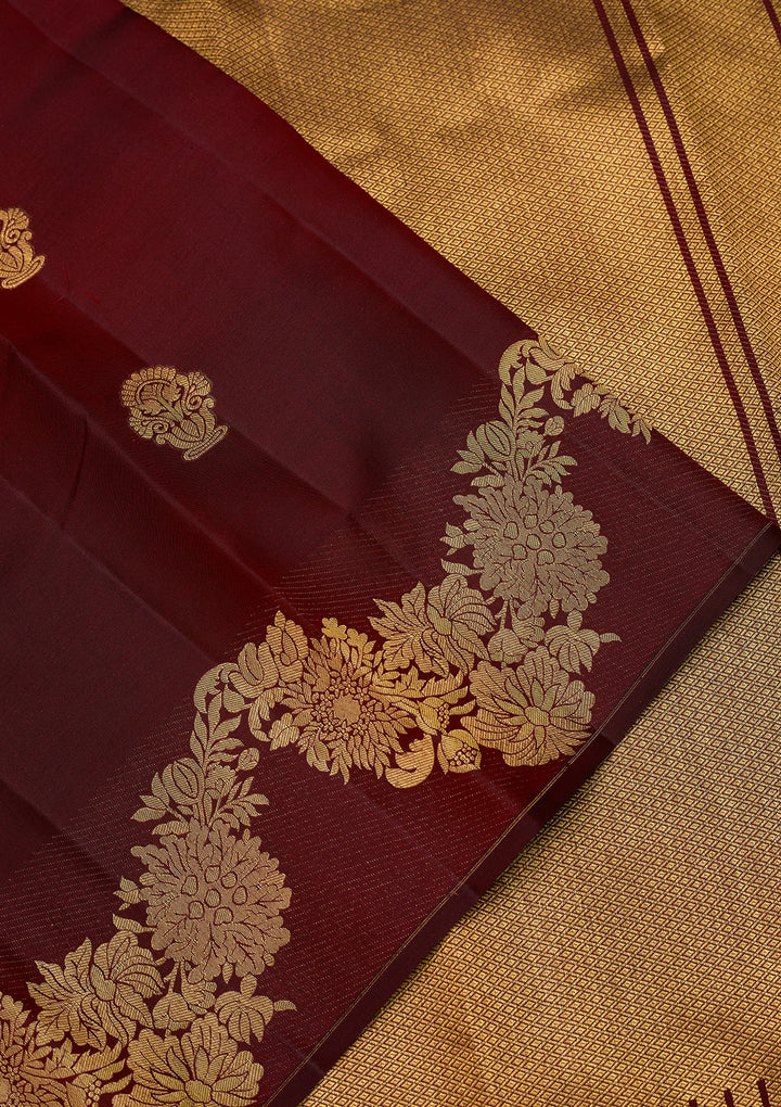 Maroon Dharmavaram Pure Silk Saree With Matching Blouse Piece