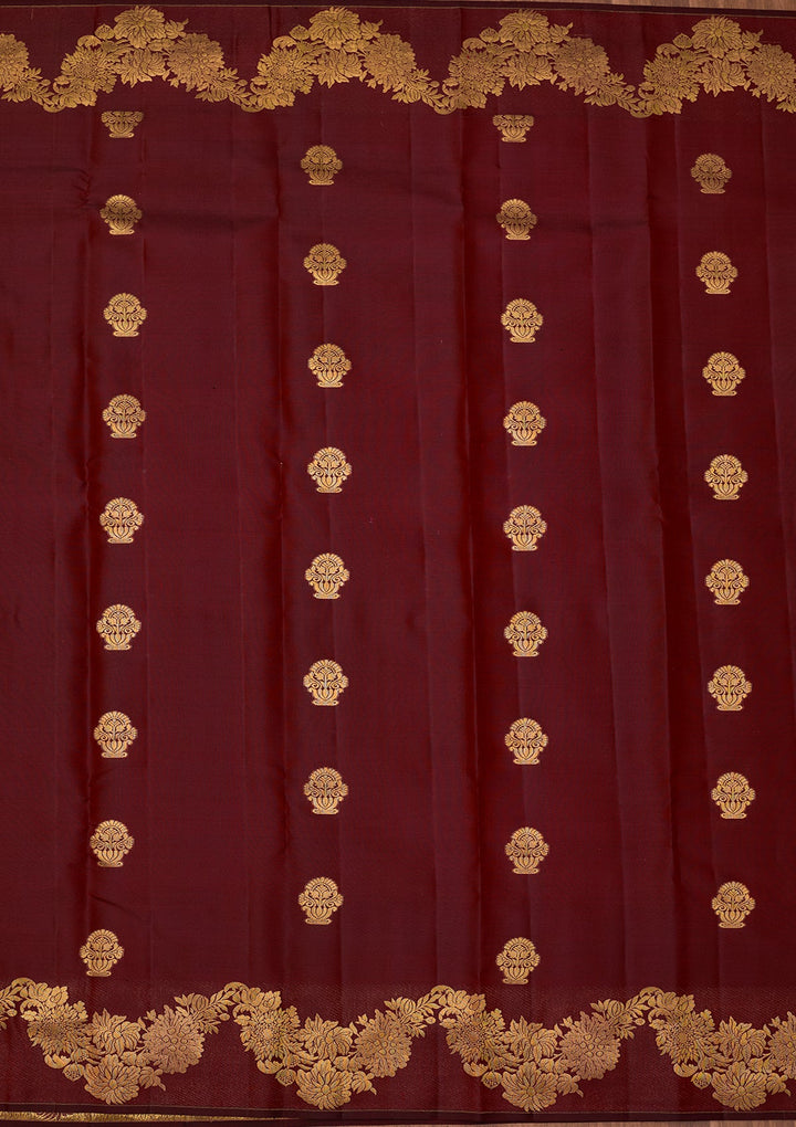 Maroon Dharmavaram Pure Silk Saree With Matching Blouse Piece