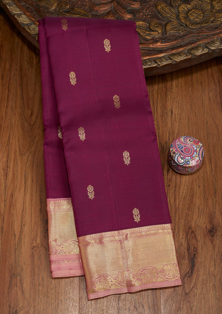 Wine Dharmavaram Pure Silk Saree With Matching Blouse Piece