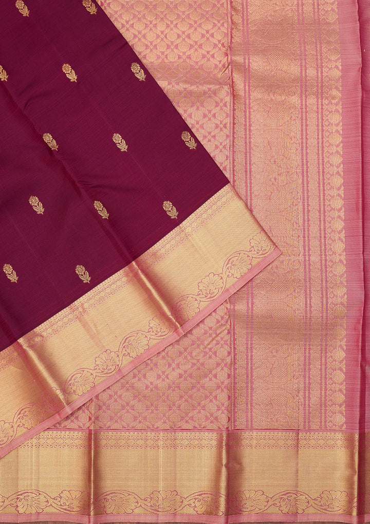 Wine Dharmavaram Pure Silk Saree With Matching Blouse Piece