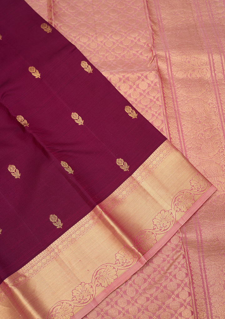 Wine Dharmavaram Pure Silk Saree With Matching Blouse Piece