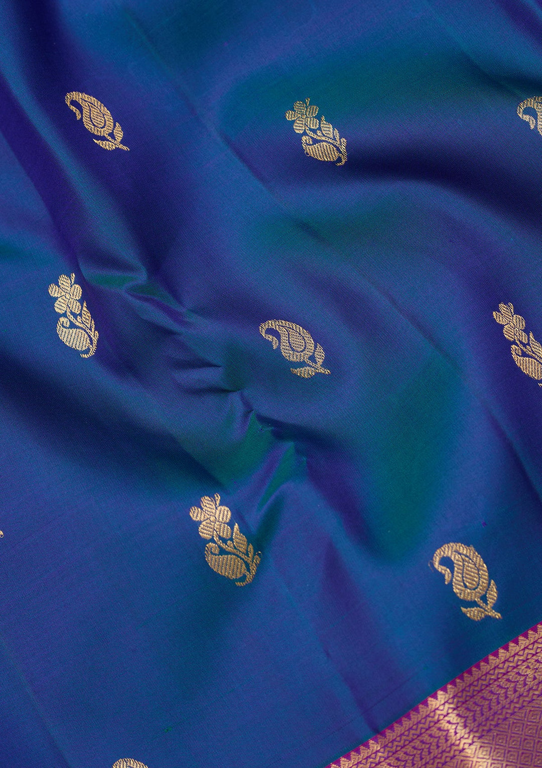 Peacock Blue Dharmavaram Pure Silk Saree With Matching Blouse Piece