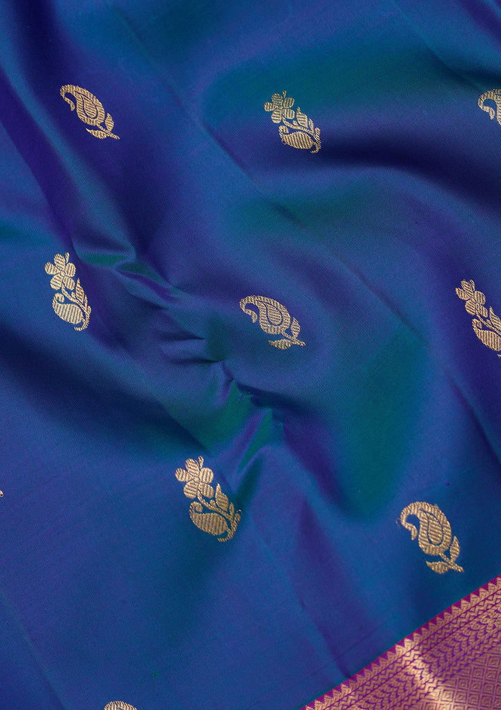 Peacock Blue Dharmavaram Pure Silk Saree With Matching Blouse Piece