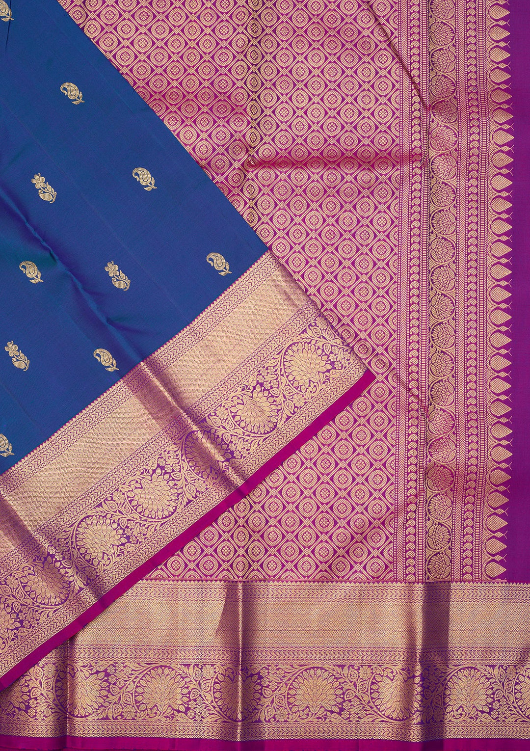 Peacock Blue Dharmavaram Pure Silk Saree With Matching Blouse Piece