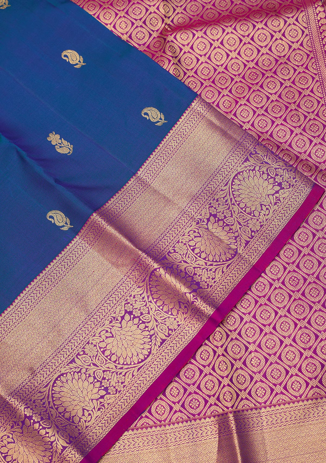 Peacock Blue Dharmavaram Pure Silk Saree With Matching Blouse Piece