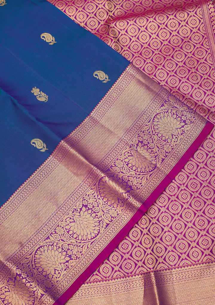 Peacock Blue Dharmavaram Pure Silk Saree With Matching Blouse Piece