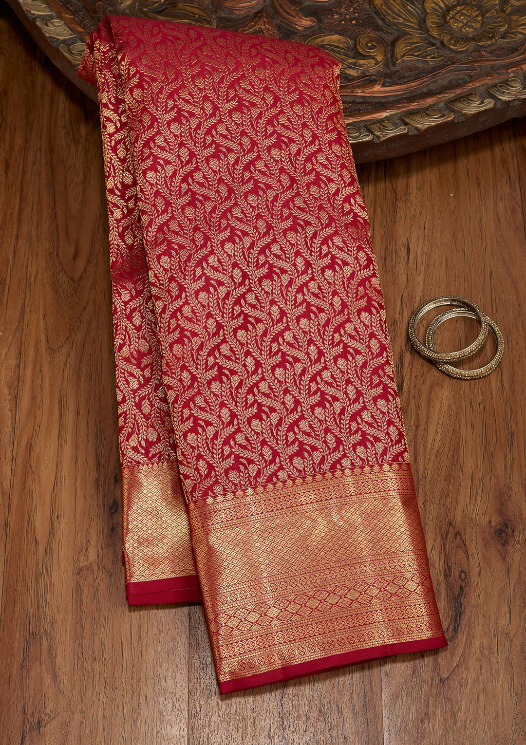 Maroon Dharmavaram Pure Silk Saree With Matching Blouse Piece