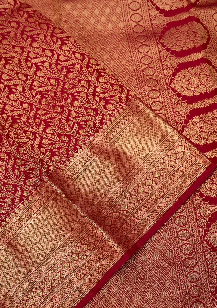 Maroon Dharmavaram Pure Silk Saree With Matching Blouse Piece