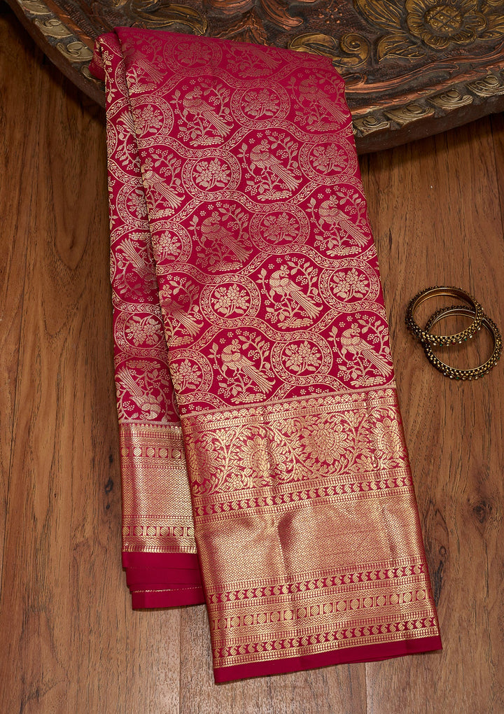Maroon Dharmavaram Pure Silk Saree With Matching Blouse Piece