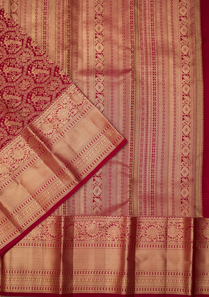Maroon Dharmavaram Pure Silk Saree With Matching Blouse Piece