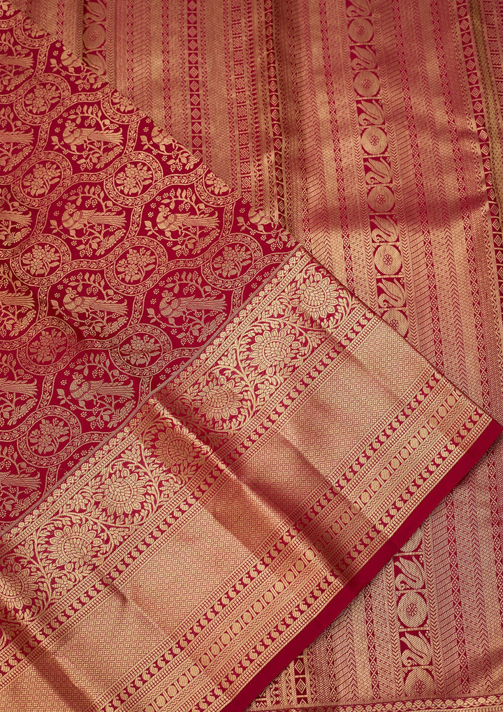 Maroon Dharmavaram Pure Silk Saree With Matching Blouse Piece