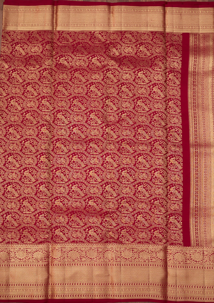 Maroon Dharmavaram Pure Silk Saree With Matching Blouse Piece