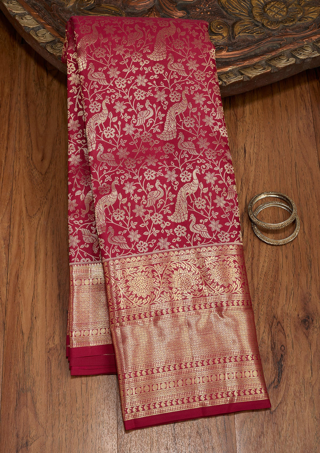 Maroon Dharmavaram Pure Silk Saree With Matching Blouse Piece