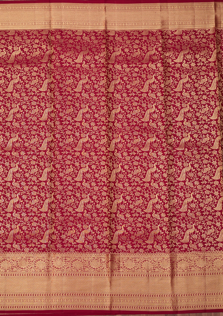 Maroon Dharmavaram Pure Silk Saree With Matching Blouse Piece