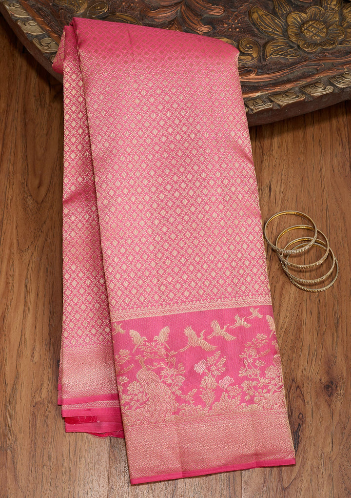 Pink Dharmavaram Pure Silk Saree With Matching Blouse Piece