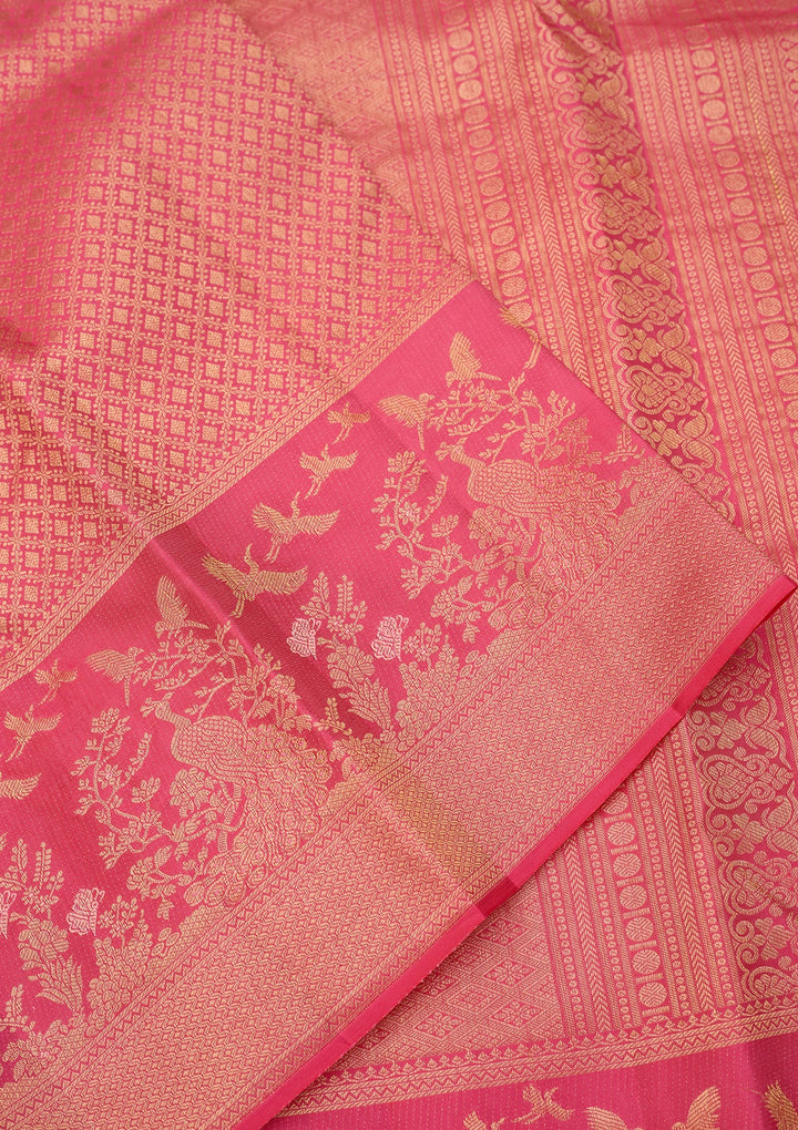 Pink Dharmavaram Pure Silk Saree With Matching Blouse Piece