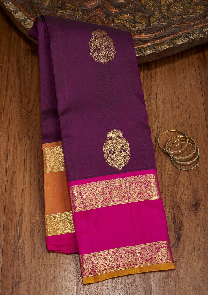Wine Dharmavaram Pure Silk Saree With Matching Blouse Piece