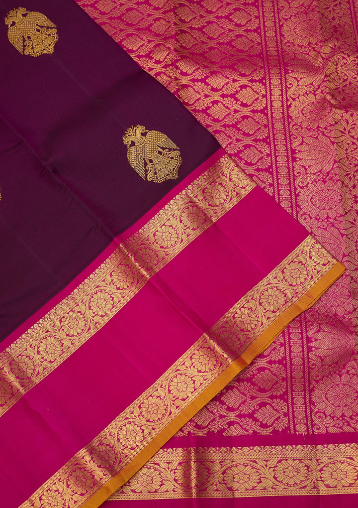Wine Dharmavaram Pure Silk Saree With Matching Blouse Piece