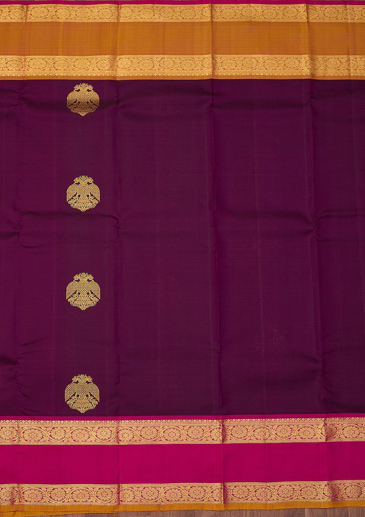 Wine Dharmavaram Pure Silk Saree With Matching Blouse Piece