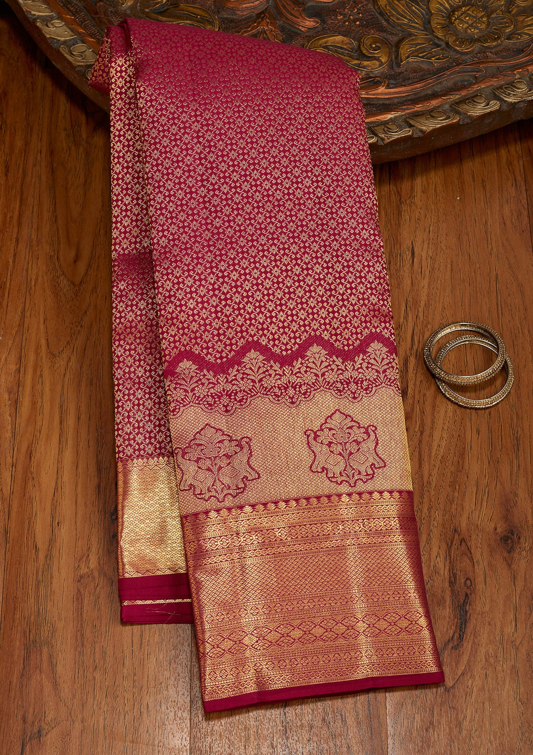 Maroon Dharmavaram Pure Silk Saree With Matching Blouse Piece