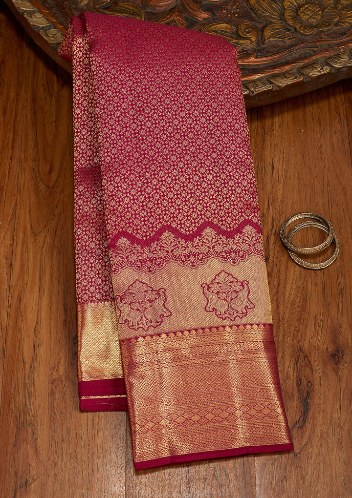Maroon Dharmavaram Pure Silk Saree With Matching Blouse Piece