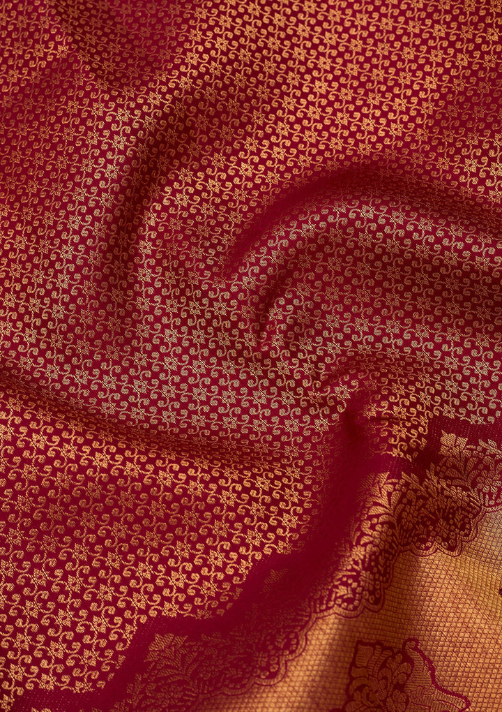 Maroon Dharmavaram Pure Silk Saree With Matching Blouse Piece