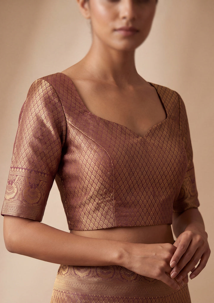 Brown Silk Jaal Saree With Matching Blouse Piece