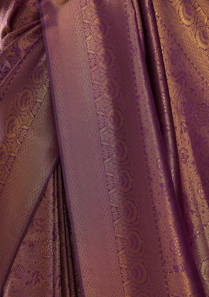 Purple Silk Jaal Saree With Matching Blouse Piece