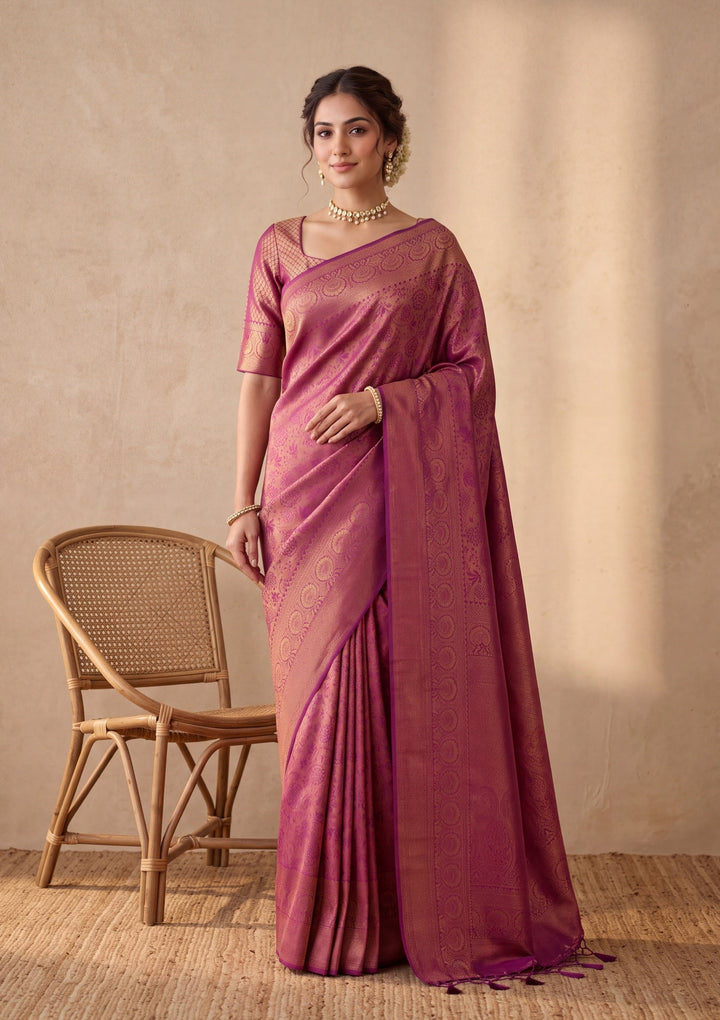 Wine Silk Jaal Saree With Matching Blouse Piece