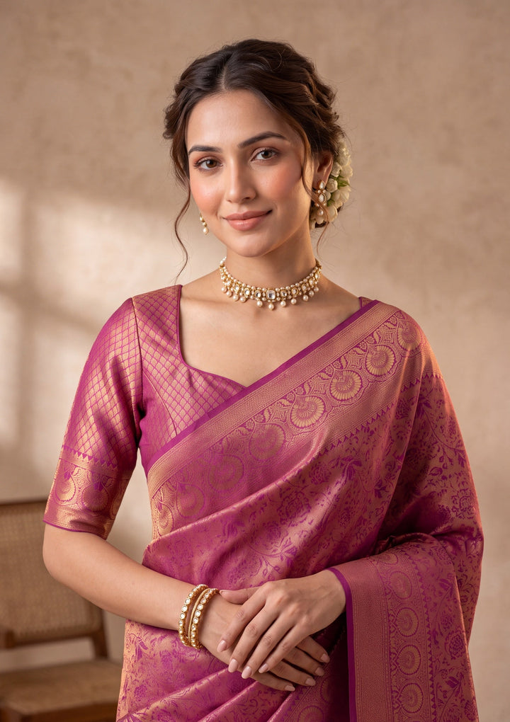 Wine Silk Jaal Saree With Matching Blouse Piece