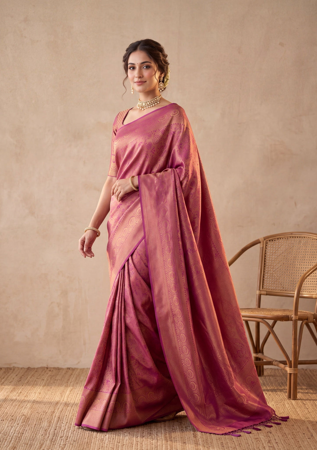 Wine Silk Jaal Saree With Matching Blouse Piece