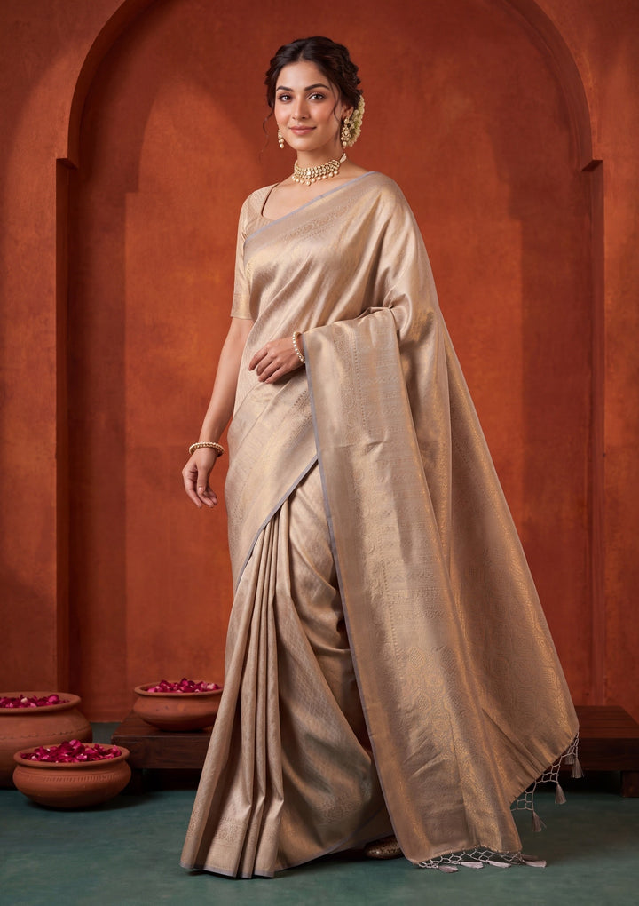 Light Grey Silk Jaal Saree With Matching Blouse Piece