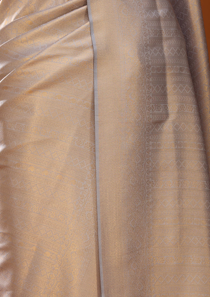 Light Grey Silk Jaal Saree With Matching Blouse Piece