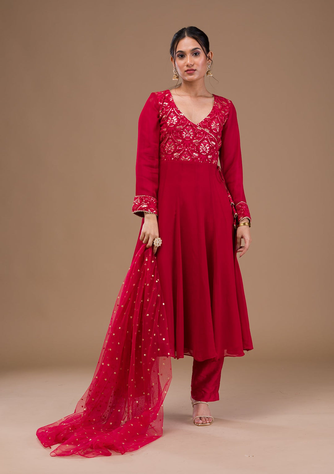 Maroon Zariwork Georgette Readymade Salwar Suit-Koskii