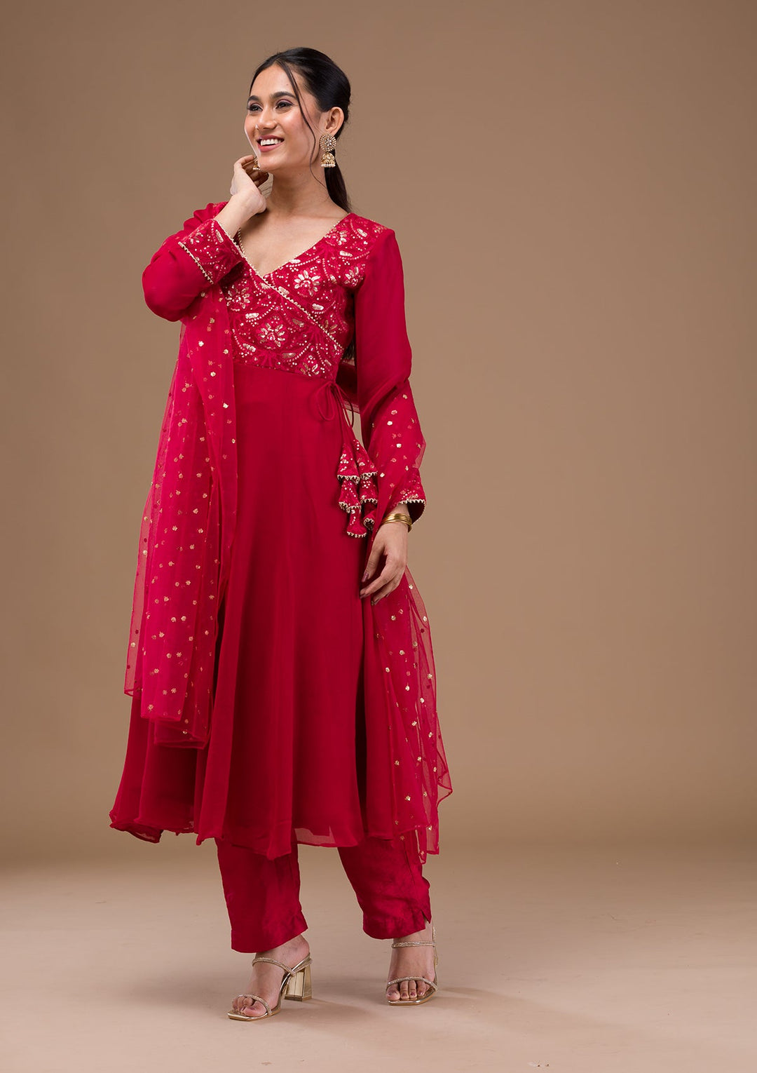 Maroon Zariwork Georgette Readymade Salwar Suit-Koskii