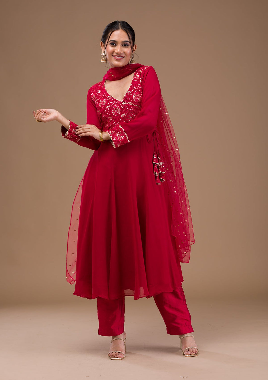 Maroon Zariwork Georgette Readymade Salwar Suit-Koskii