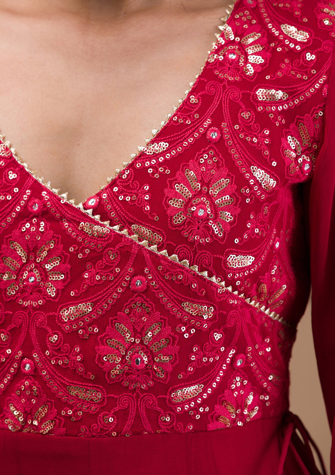 Maroon Zariwork Georgette Readymade Salwar Suit-Koskii