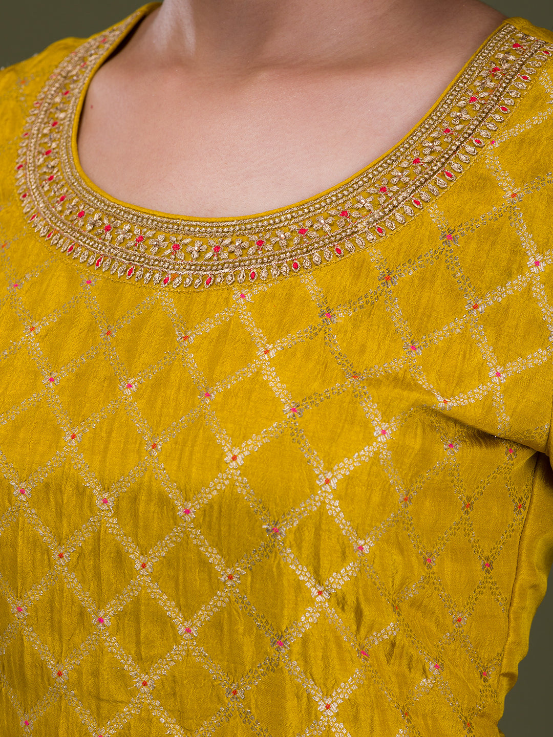 Mustard Zariwork Banarasi Readymade Salwar Kameez