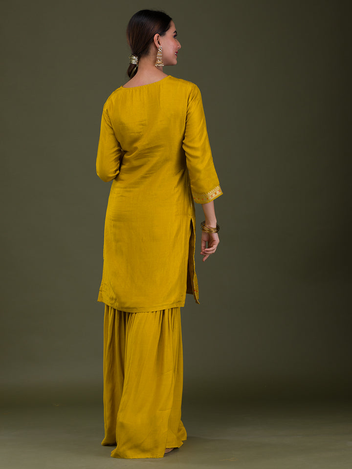 Mustard Zariwork Banarasi Readymade Salwar Kameez