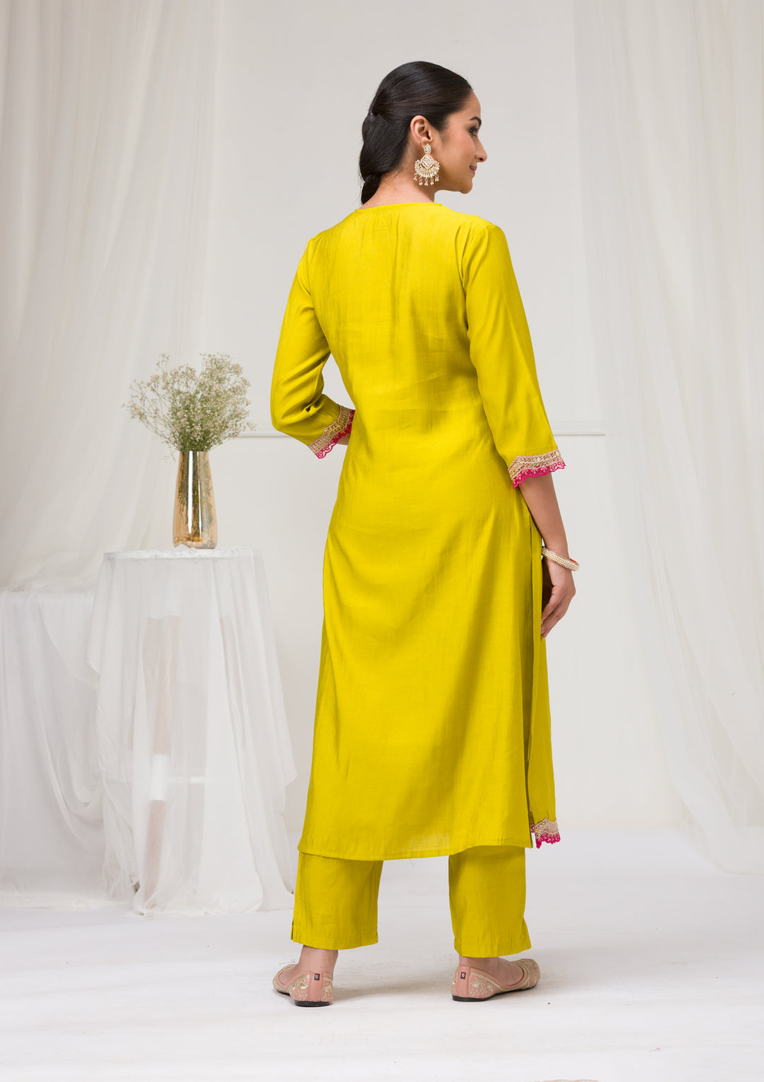 Parrot Green Zariwork Semi Crepe Readymade Salwar Suit