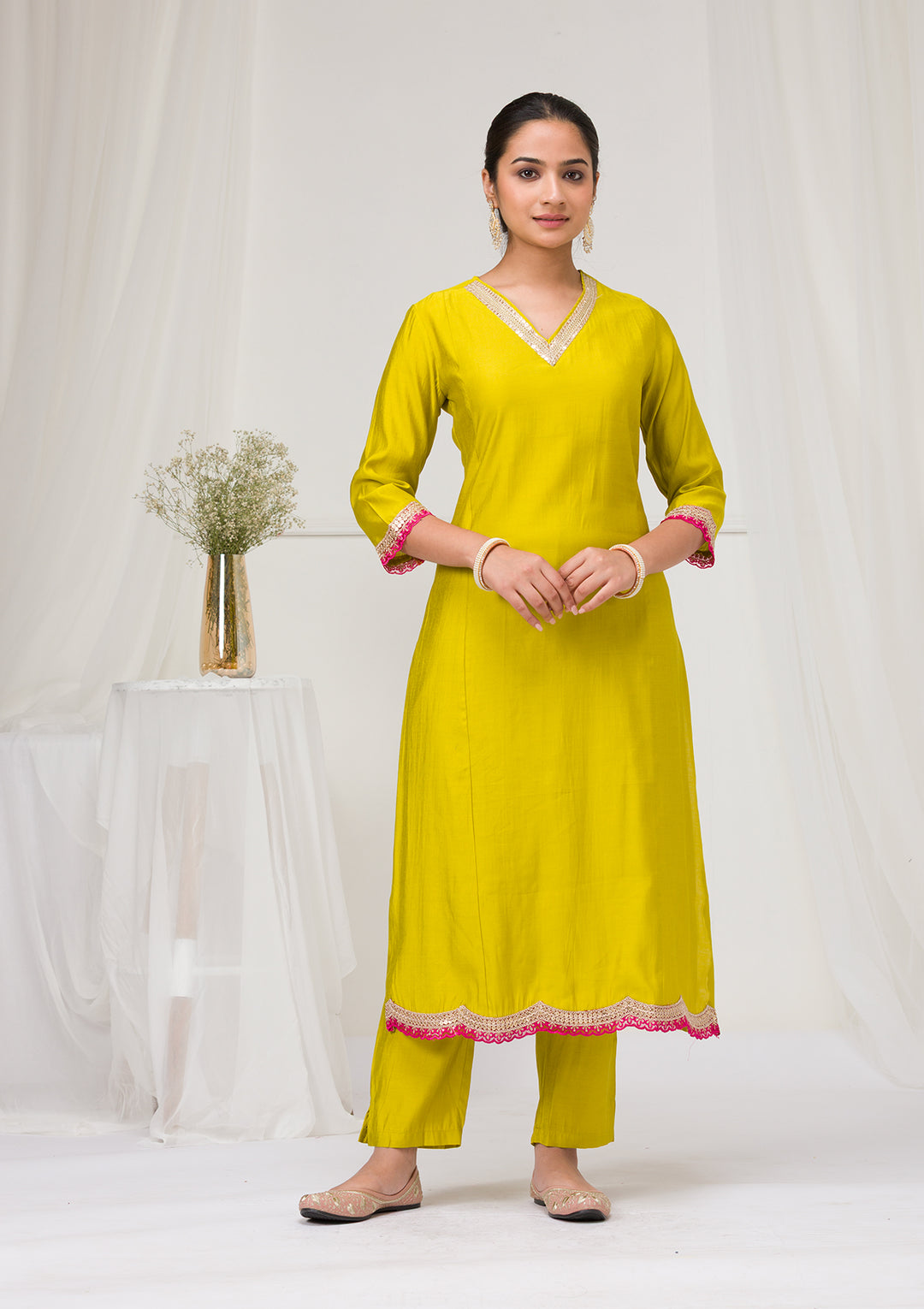Parrot Green Zariwork Semi Crepe Readymade Salwar Suit