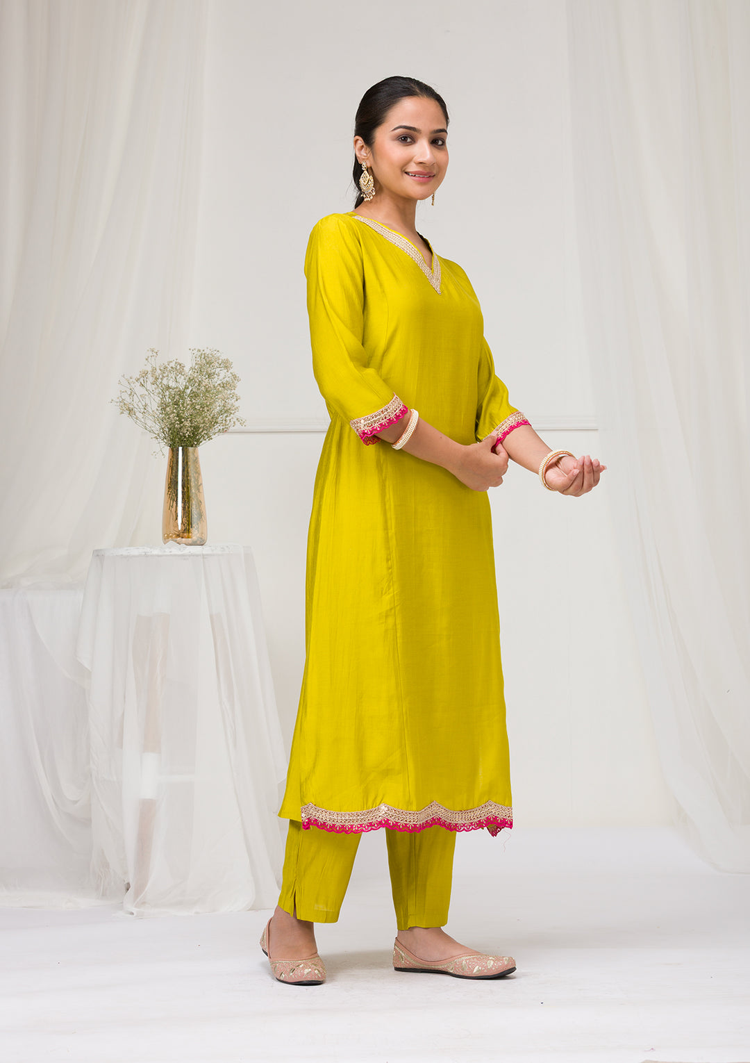 Parrot Green Zariwork Semi Crepe Readymade Salwar Suit