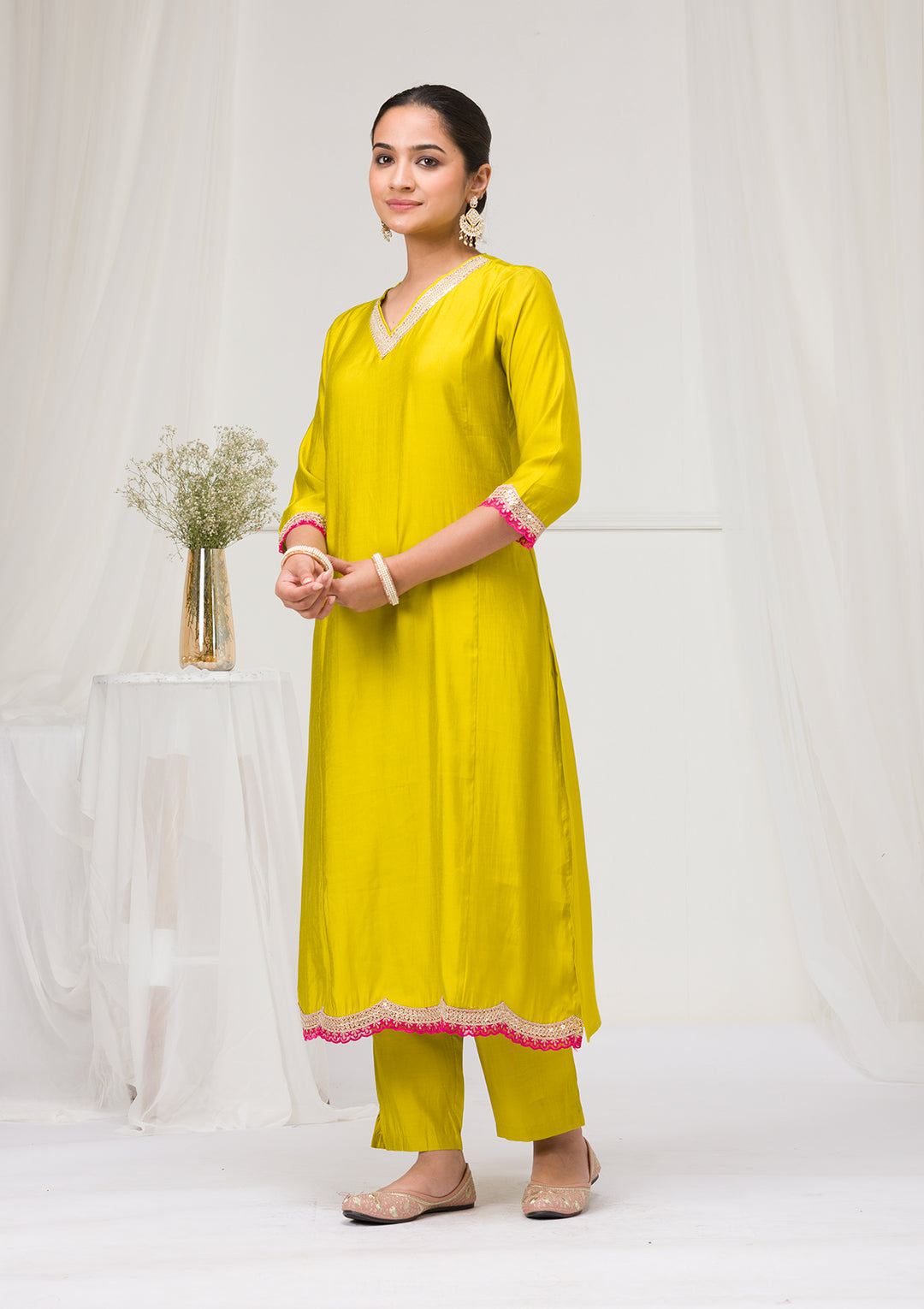Parrot Green Zariwork Semi Crepe Readymade Salwar Suit