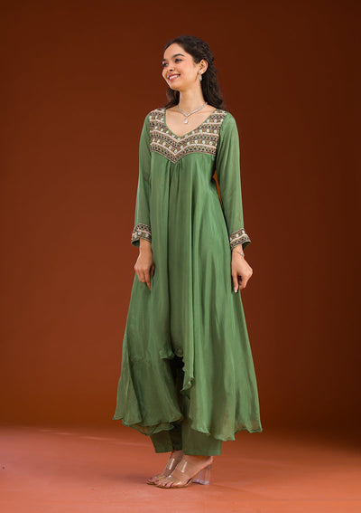 Leaf Green Cutdana Georgette Readymade Salwar Suit