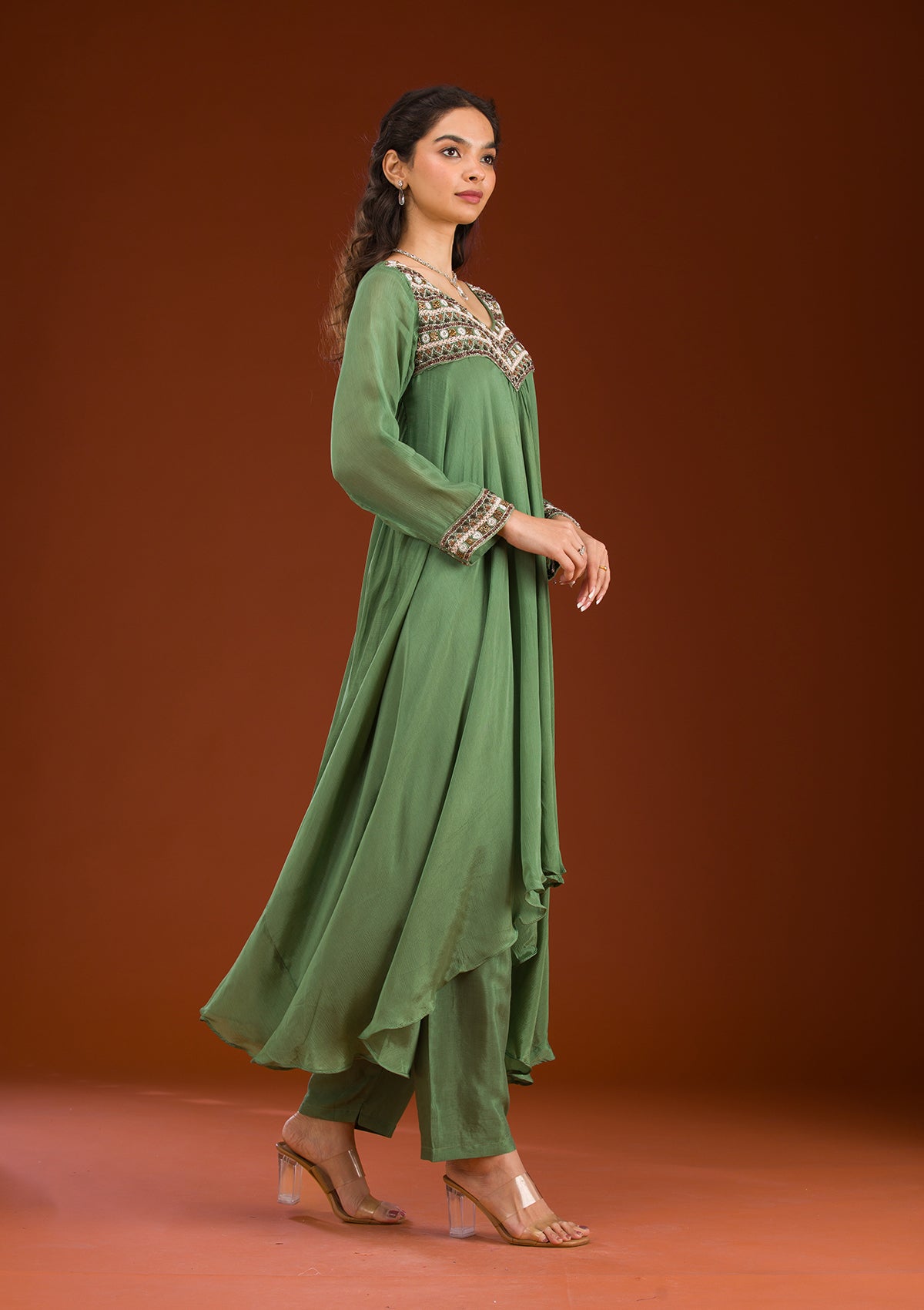 Leaf Green Cutdana Georgette Readymade Salwar Suit