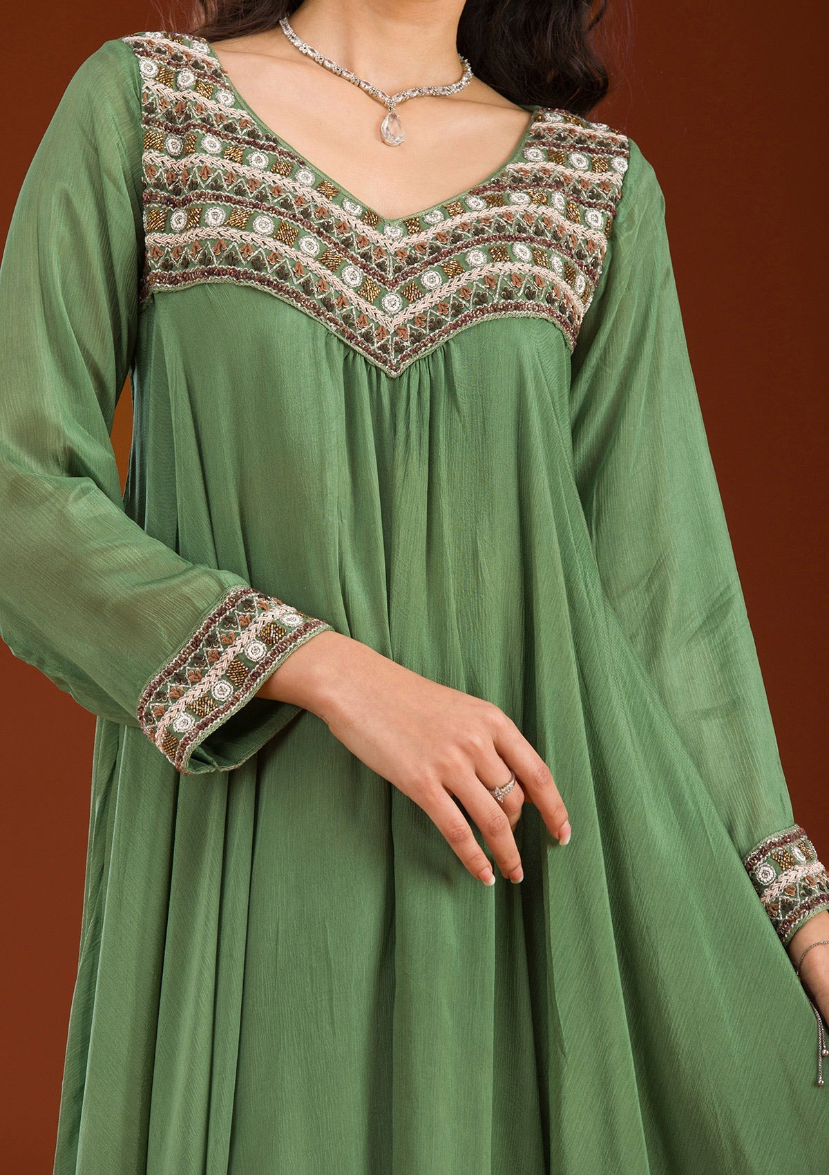 Leaf Green Cutdana Georgette Readymade Salwar Suit