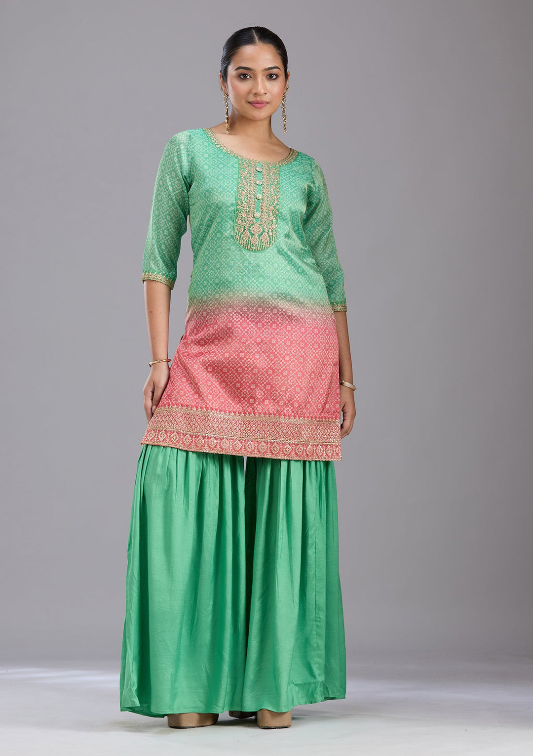 Parrot Green Sequins Soft Raw Silk Readymade Salwar Suit-koskii