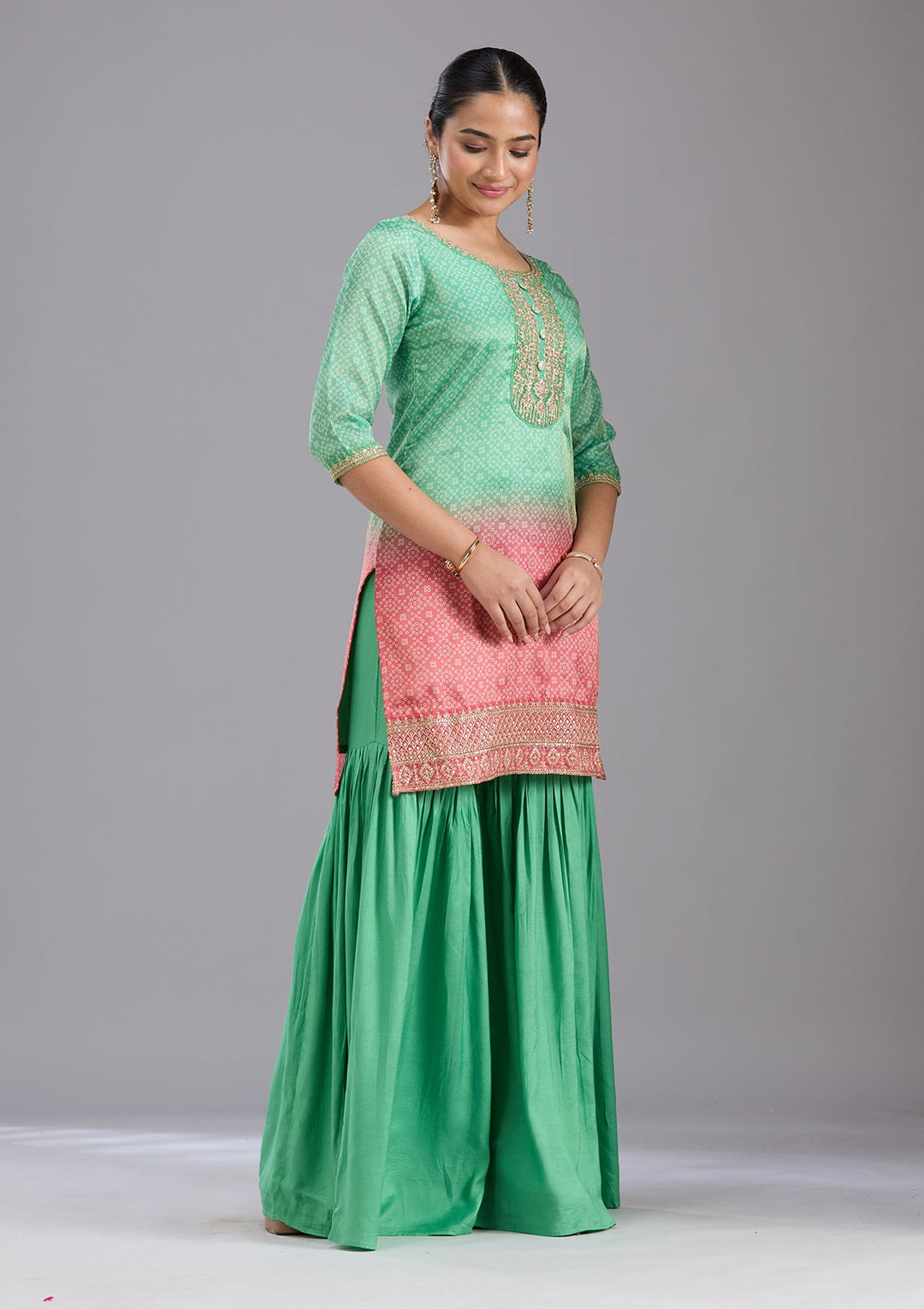 Parrot Green Sequins Soft Raw Silk Readymade Salwar Suit-koskii