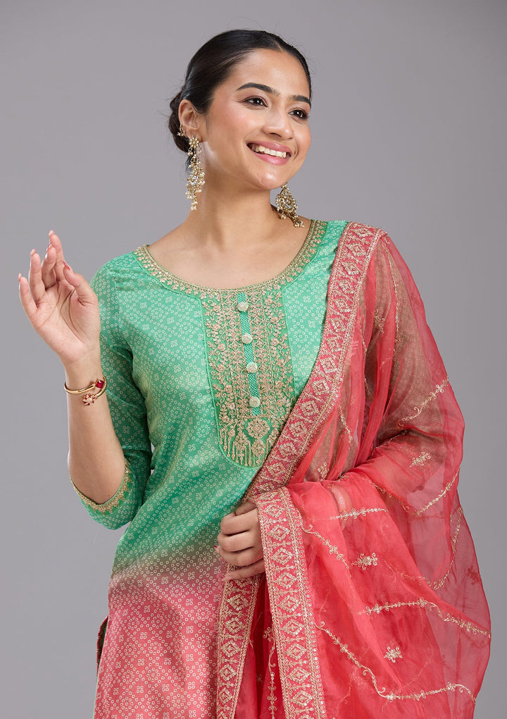 Parrot Green Sequins Soft Raw Silk Readymade Salwar Suit-koskii